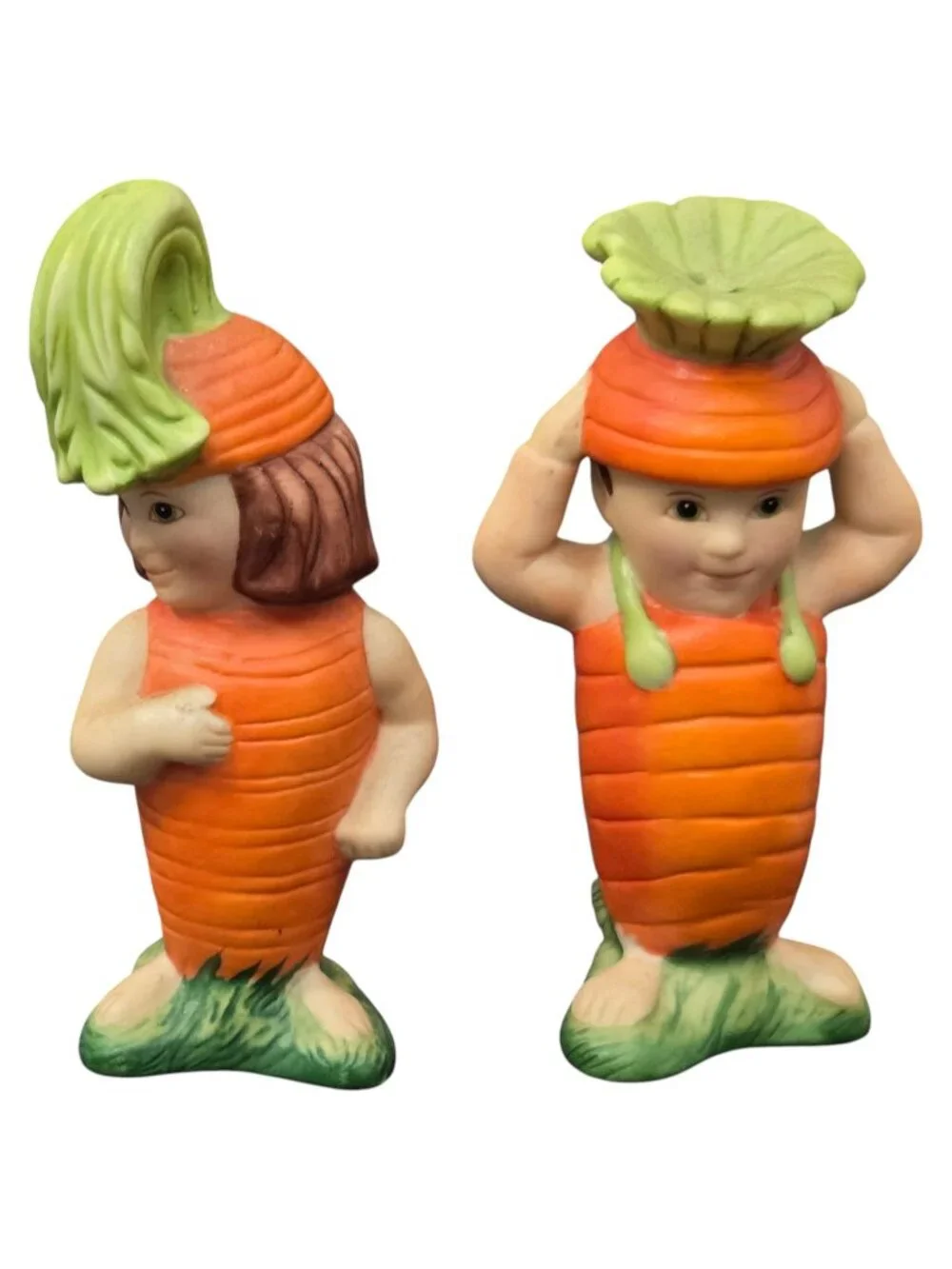 Carrot Salt & Pepper Shaker Set Kids Couple Kitsch Franklin Mint Vintage 1991
